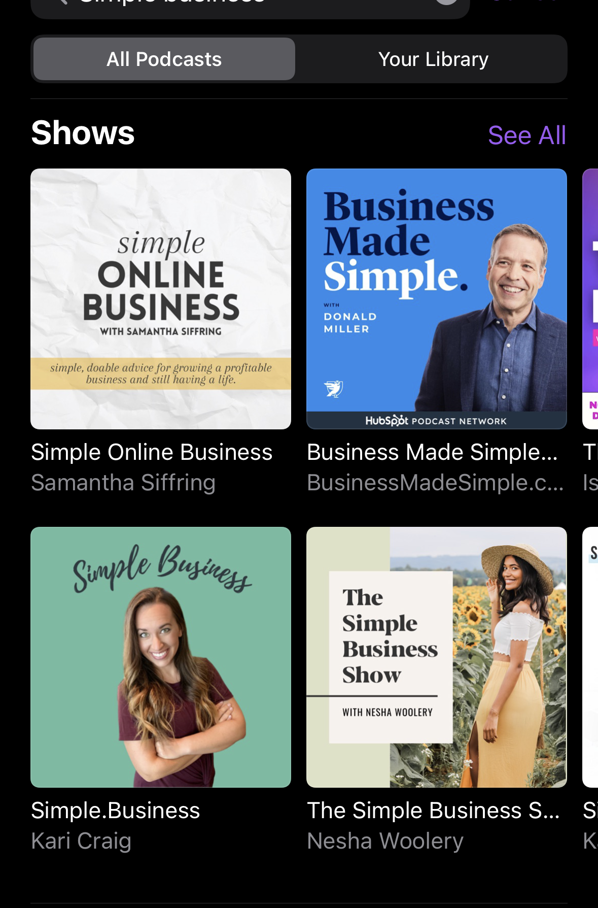 Simple Online Business podcast in Apple Podcasts search